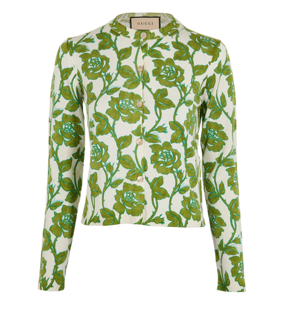 Gucci Floral Print Cardigan, &pound;375, Clothing, Green, Wool, Front view