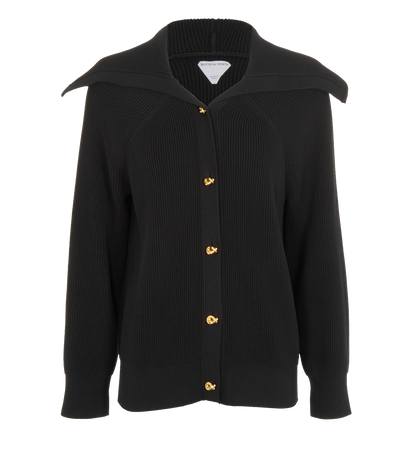 Bottega Veneta Rib Cardigan, &pound;350, Clothing, Black, Cotton, Front view