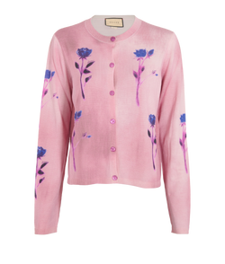 Gucci Floral Print Cardigan, Wool/Silk, Pink, Sz XL, 2*
