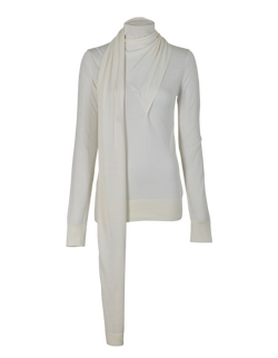 Toteme Draped-Scarf Knit Jumpers, Wool/Silk, White, Sz S, 2*