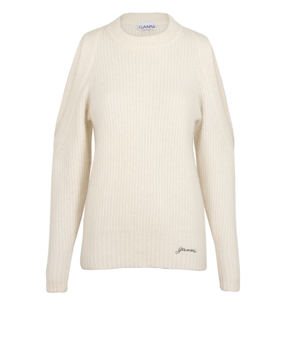 Ganni Chunky Cold-Shoulder Jumper, &pound;70, Clothing, White, Wool, Front view