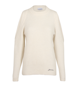 Ganni Chunky Cold-Shoulder Jumper, Wool, White, Sz S, 2*
