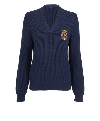 Gucci V-Neck Knit Jumper, &pound;195, Clothing, Blue, Cotton, Front view