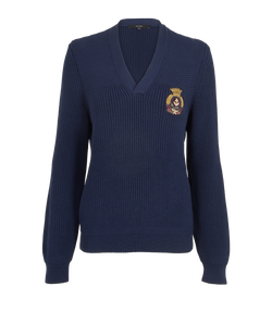 Gucci V-Neck Knit Jumper, Cotton, Blue, Sz M, 1*