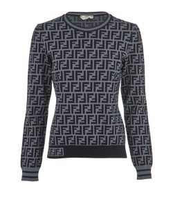 Fendi Logo Jumper, Viscose, Grey, UK12, 3*