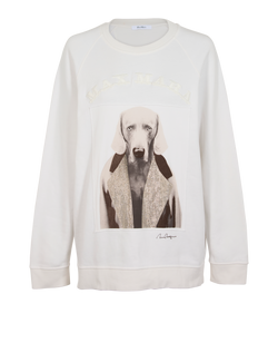 Max Mara Embellished Dog Print Jumper, Cotton, White, Sz L, 2*