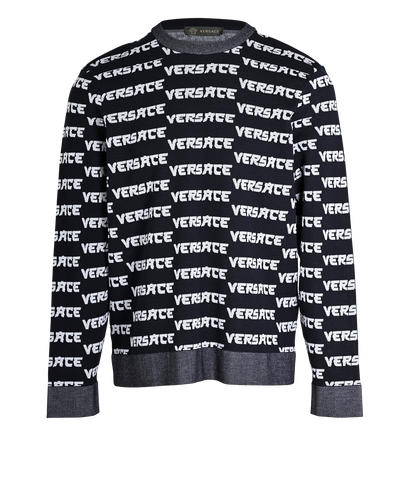 Versace Logo Jumper, £210, Clothing, Navy/White, Wool, Front view