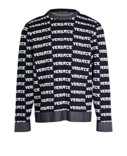 Versace Logo Jumper, Mens, Wool. Navy/White, Sz XXL, 3*