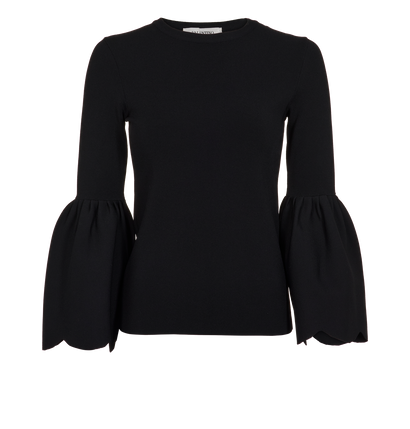 Valentino Fluted Sleeves Jumper, &pound;210, Clothing, Black, Viscose, Front view