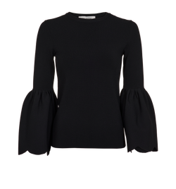 Valentino Fluted Sleeves Jumper, Viscose, Black, Sz S, 3*