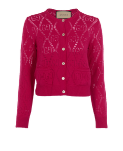 Gucci GG Pointelle Knit Cardigan, Wool, Pink, Sz S, 2*