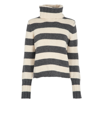 Burberry Striped Jumper, £140, Clothing, Cream/Grey, Wool, Front view