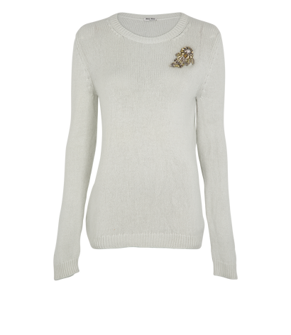 Miu Miu Crystal Embellished Jumper, £220, Clothing, Blue, Cashmere, Front view