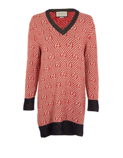 Gucci GG Striped Oversized Jumper, Wool, Red, Sz XS, 2*