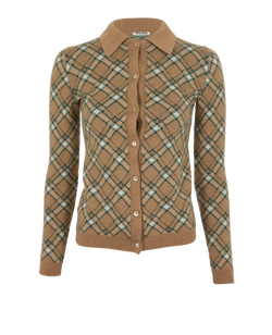Miu Miu Plaid Cardigan, Virgin Wool, Beige, UK 4, 2*