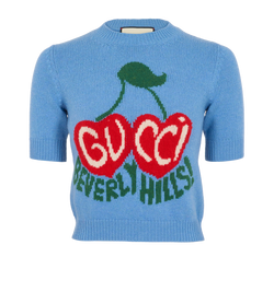 Gucci Beverly Hills Cherry Short-Sleeve Jumper, Wool, Blue, Sz 2XS, 2*