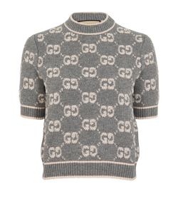 Gucci GG Jacquard Short Sleeve Jumper, Wool, Grey, Sz S, 2*