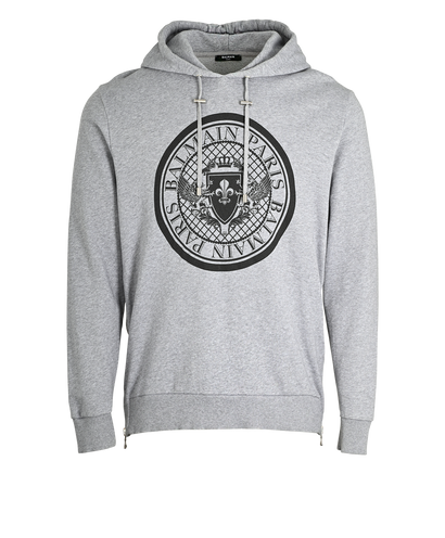 Balmain Logo Hoodie, &pound;150, Clothing, Grey, Cotton, Front view