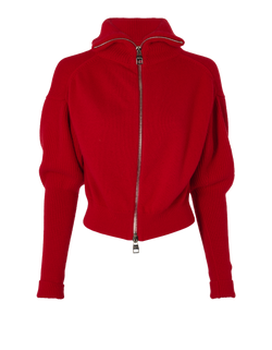 Alexander McQueen Funnel-Neck Zip-Up Cardigan, Wool/Cashmere, Red, Sz M, 2