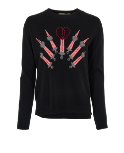 Valentino Heart Swords Jumper, Virgin Wool/Cashmere, Black, Sz S, 2*