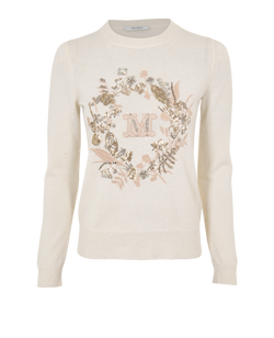 Max Mara Embellished Jumper, Wool, Cream, Sz XS, 2*