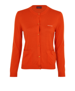 Gucci Logo Crew Neck Cardigan, Cashmere/Silk, Orange, Sz S, 3*