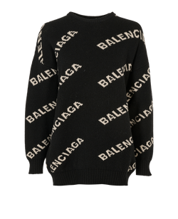 Balenciaga Logo Allover Jumper, Wool/Camel, Black, Sz S, 2*