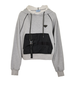 Prada Cropped Pocket Details Jumper, Cotton, Grey/Black, Sz M, 2*