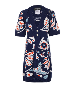 Chanel 2015 Paris–Dubai Floral Short-Sleeve Cardigan,Cashmere,Blue,UK14,2*