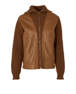 Prada Zip Knit Jacket, Leather/Polyester, Brown, Sz M, 1*