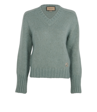 Gucci V- Neck Jumper, £320, Clothing, Green, Mohair, Front view