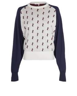 Chloe Horse Jumper, Viscose/Wool, White/Navy, Sz M, 3*