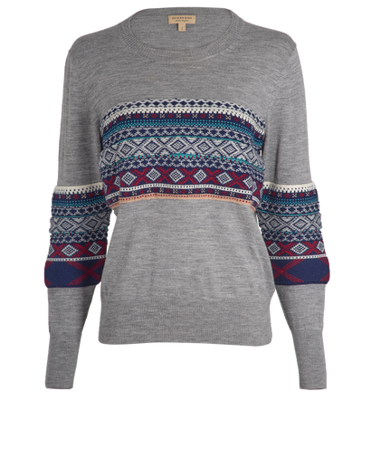 Burberry Fair Isle Panelled Jumper, £120, Clothing, Grey, Wool, Front view