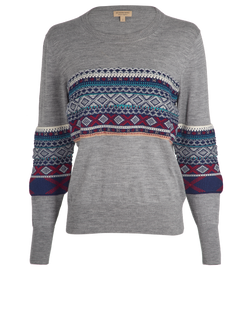Burberry Fair Isle Panelled Jumper, Wool, Grey, Sz S, 2*
