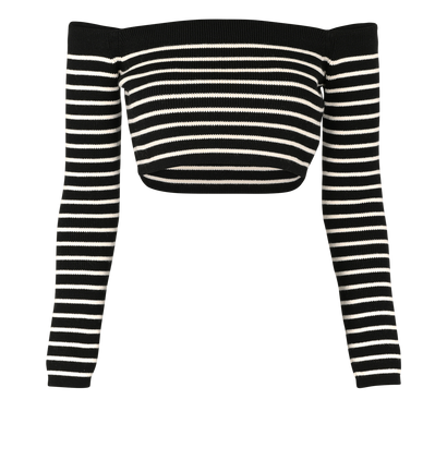 Saint Laurent Off The Shoulder Cropped Top, £230, Clothing, Black/White, Wool, Front view