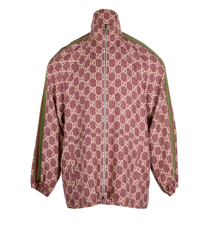 Gucci GG Zip-Up Track Jacket, &pound;595, Clothing, Beige/Burgundy, Silk, Front view