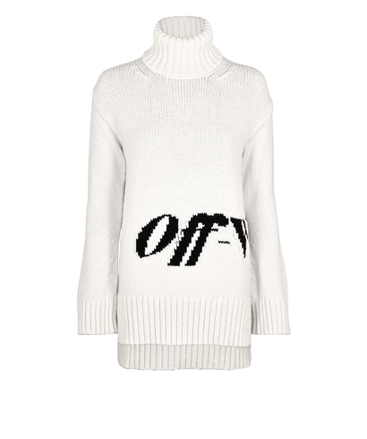 Off-White Logo Roll Neck Jumper, £190, Clothing, Cream, Polyester (Polymer)/Wool, Front view