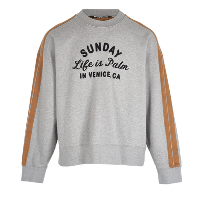 Palm Angels Sunday Embroidered Jumper, &pound;290, Clothing, Grey, Cotton, Front view