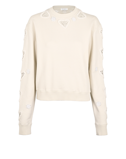 Saint Laurent Heart & Floral Embroidered Jumper, £160, Clothing, White, Cotton, Front view