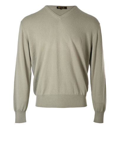 Loro Piana V-Neck Jumper, £295, Clothing, Green, Cashmere, Front view