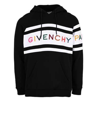 Givenchy Logo Embroidered Stripe Hoodie, &pound;220, Clothing, Black/White, Cotton, Front view