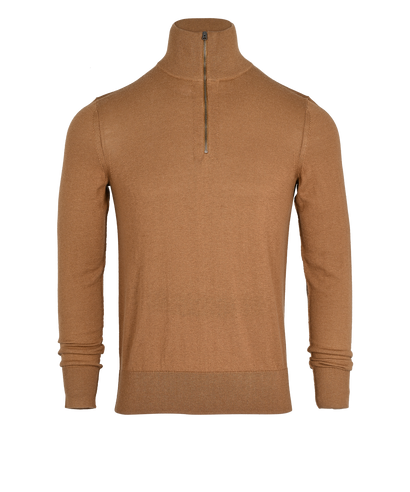 Burberry Elbow Patch Half-Zip Jumper, &pound;250, Clothing, Brown, Cashmere, Front view