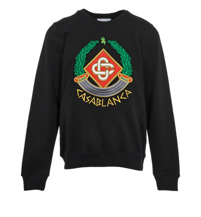 Casablanca Casa Crest Embroidered Jumper, &pound;150, Clothing, Black, Cotton, Front view