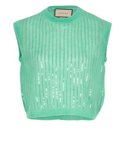 Gucci Sequined Gilet, &pound;450, Clothing, Green, Mohair, Front view