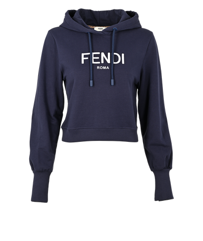 Fendi Logo Crop Hoodie, £250, Clothing, Blue, Cotton, Front view