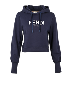 Fendi Logo Crop Hoodie, Cotton, Blue, Sz XS, 3*