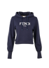 Fendi Logo Crop Hoodie, £250, Clothing, Blue, Cotton, Front view