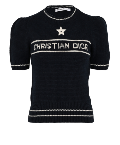 Christian Dior Logo Short Sleeve Jumper, £650, Clothing, Navy, Cashmere/Wool, Front view