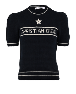 Christian Dior Logo Short Sleeve Jumper, Wool/Cashmere, Navy, UK8, 2*