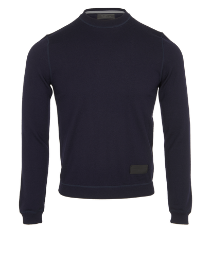 Prada Logo Tag Jumper, &pound;220, Clothing, Navy, Wool, Front view